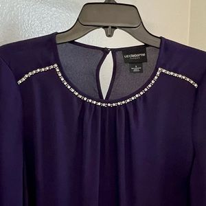 Liz Claiborne beautiful purple long sleeve blouse with design